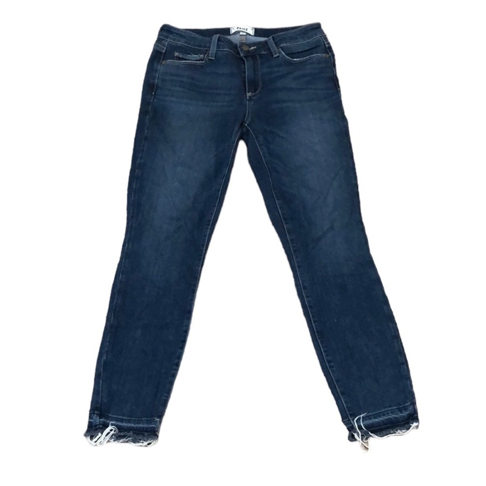 Paige Verdugo Crop Jeans Size 27 Dark Blue Unravels Raw Hem